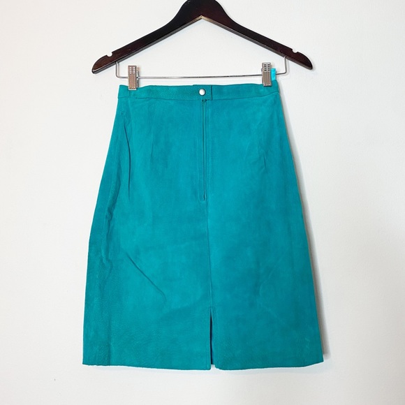 Vintage Outerwear By Phoenix Turquoise Suede Pencil Skirt 9/10 Western - Picture 5 of 5